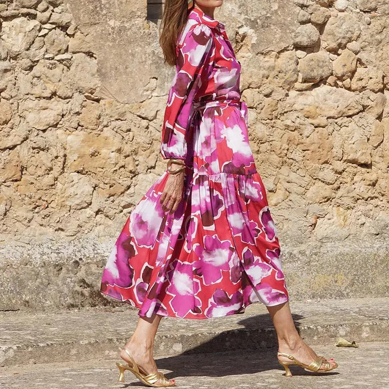 Red Floral Shirt Dress