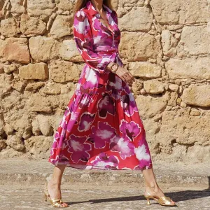 Red Floral Shirt Dress