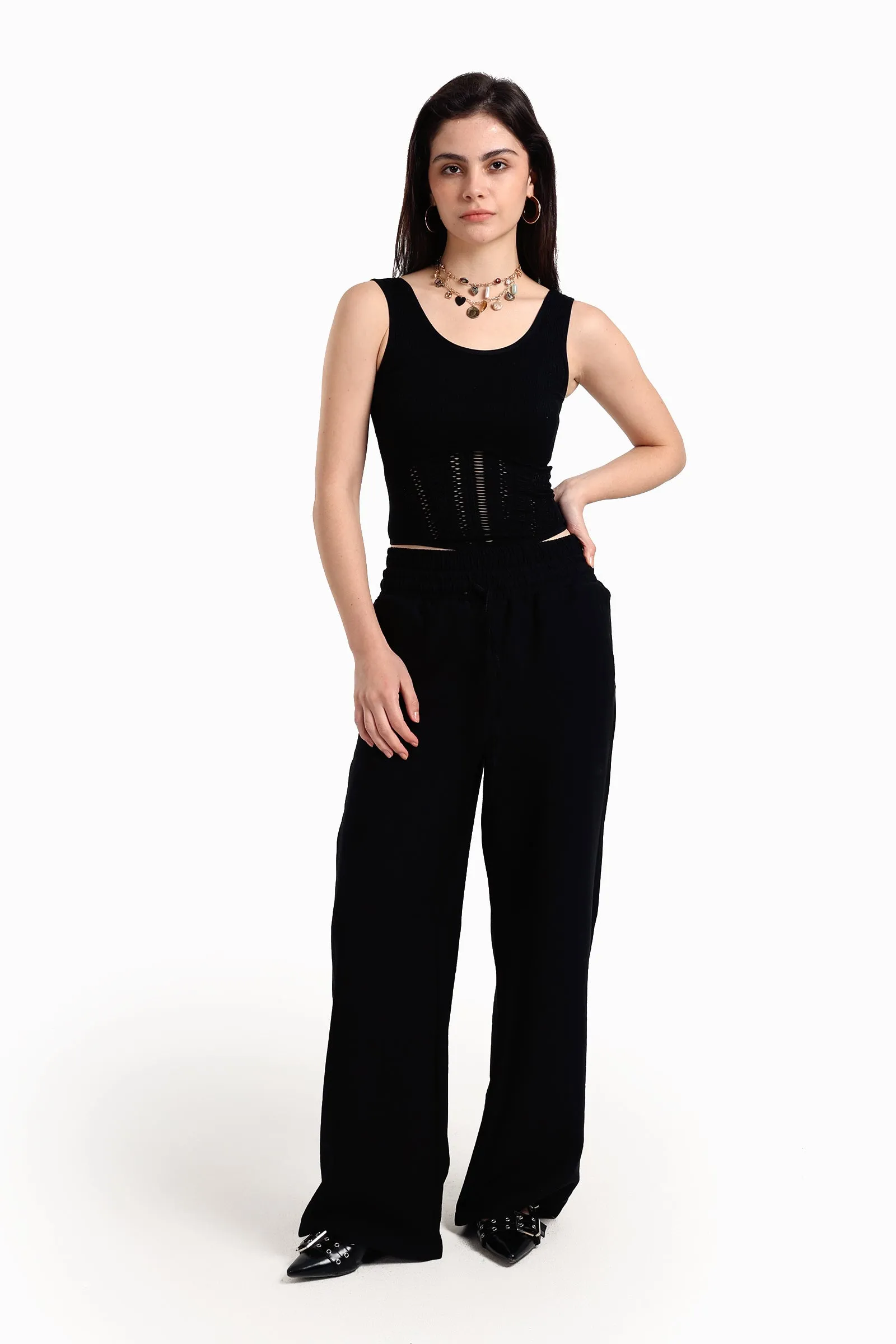 Ribbed & Fishnet Sleeveless Top