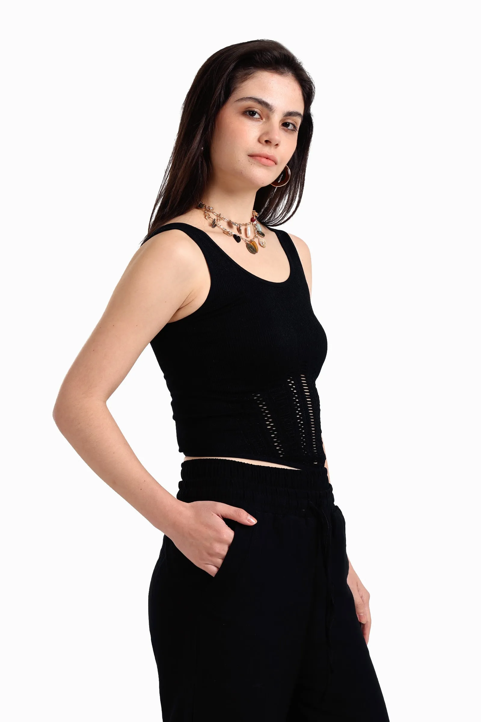 Ribbed & Fishnet Sleeveless Top
