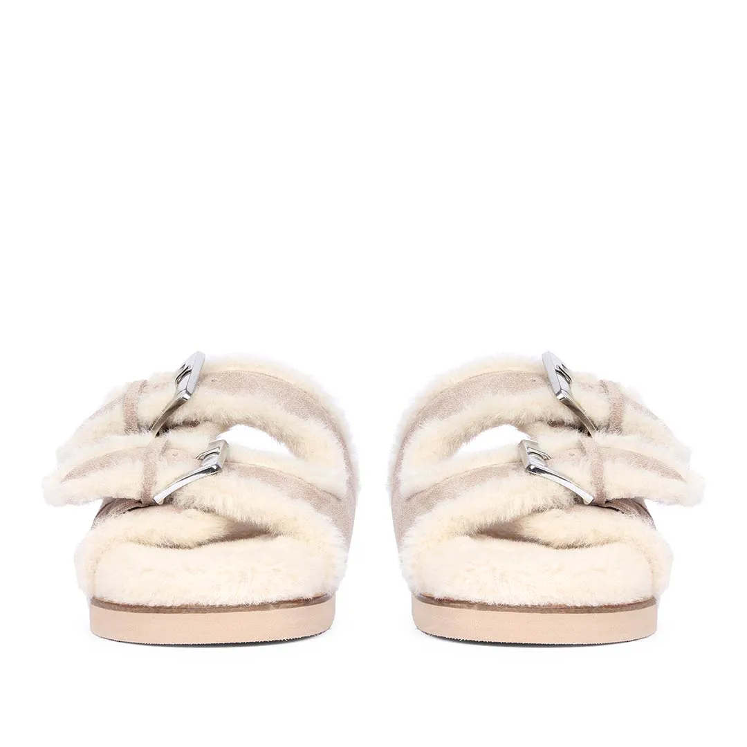 Saint Cosima Fur Taupe Suede Leather Snug Flats