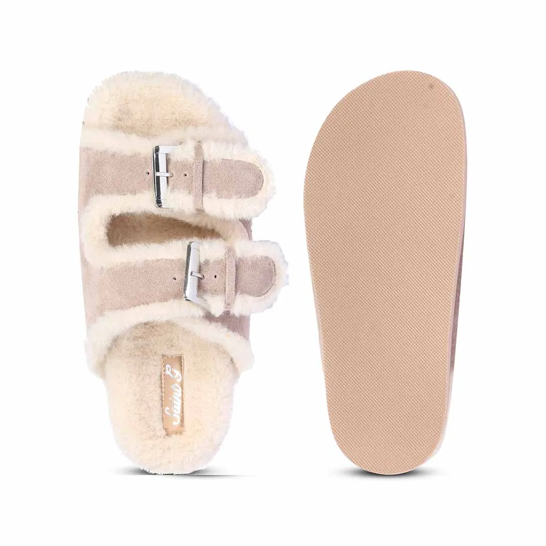 Saint Cosima Fur Taupe Suede Leather Snug Flats