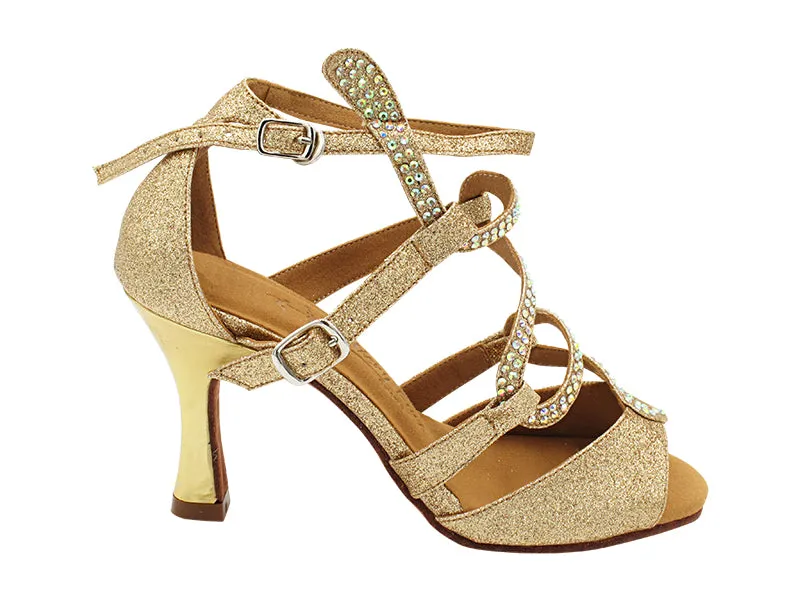 SERA7017 08 Rose Gold Stardust & Gold Leather Heel
