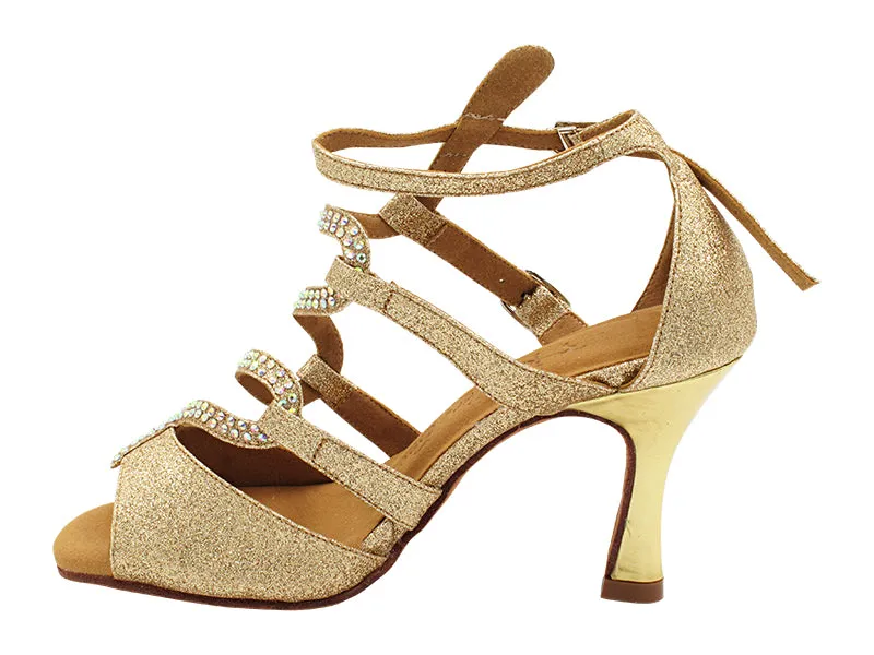 SERA7017 08 Rose Gold Stardust & Gold Leather Heel