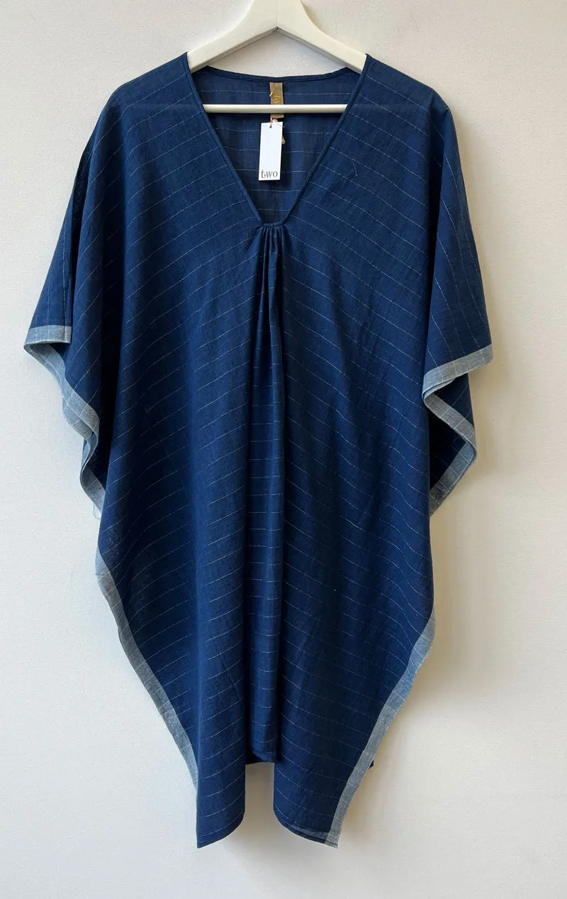 Short Indigo silver stripe caftan-1 left