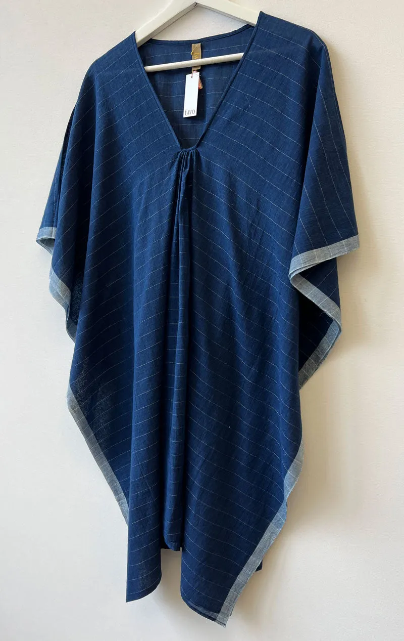 Short Indigo silver stripe caftan-1 left