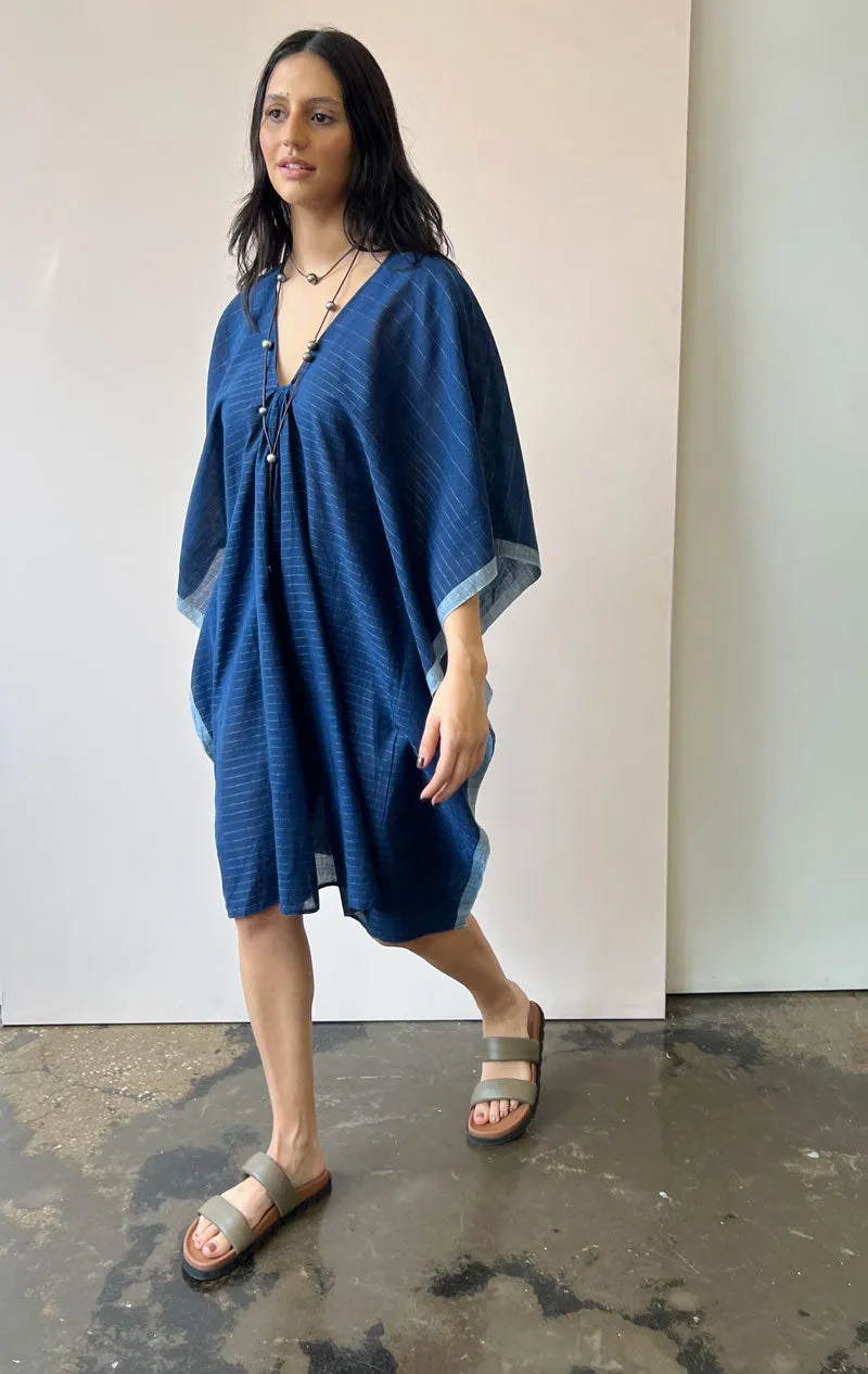Short Indigo silver stripe caftan-1 left