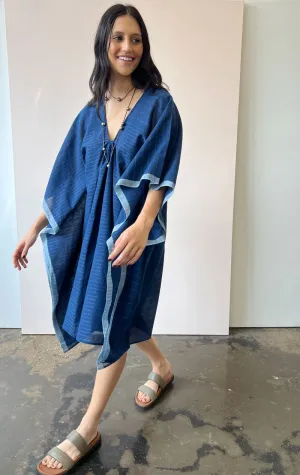 Short Indigo silver stripe caftan-1 left