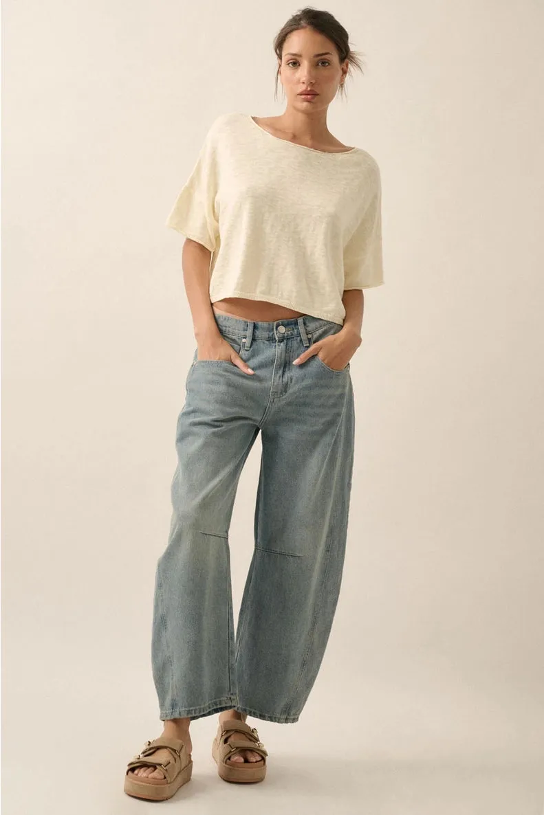 SHORT-SLEEVE LIGHTWEIGHT KNIT SWEATER
