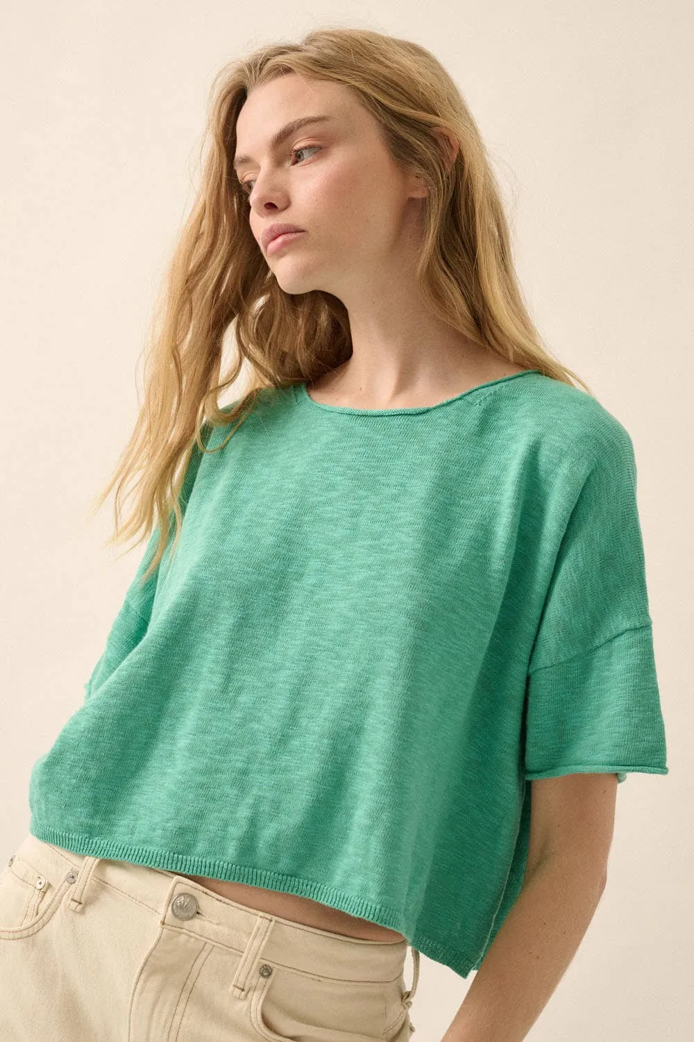 SHORT-SLEEVE LIGHTWEIGHT KNIT SWEATER