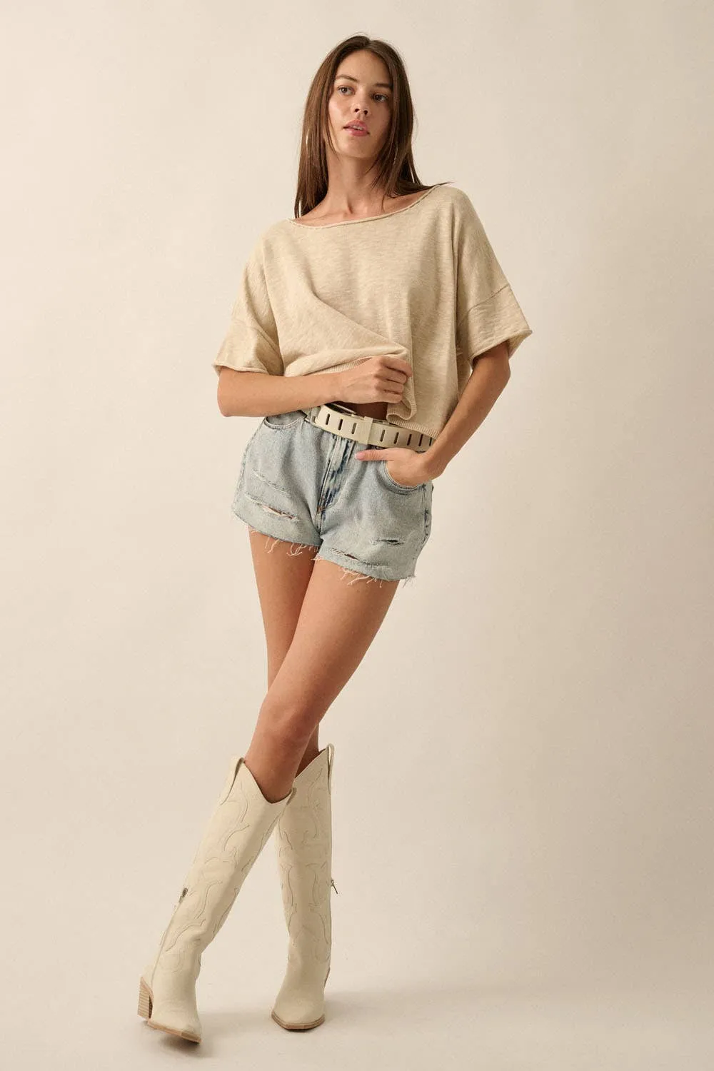 SHORT-SLEEVE LIGHTWEIGHT KNIT SWEATER