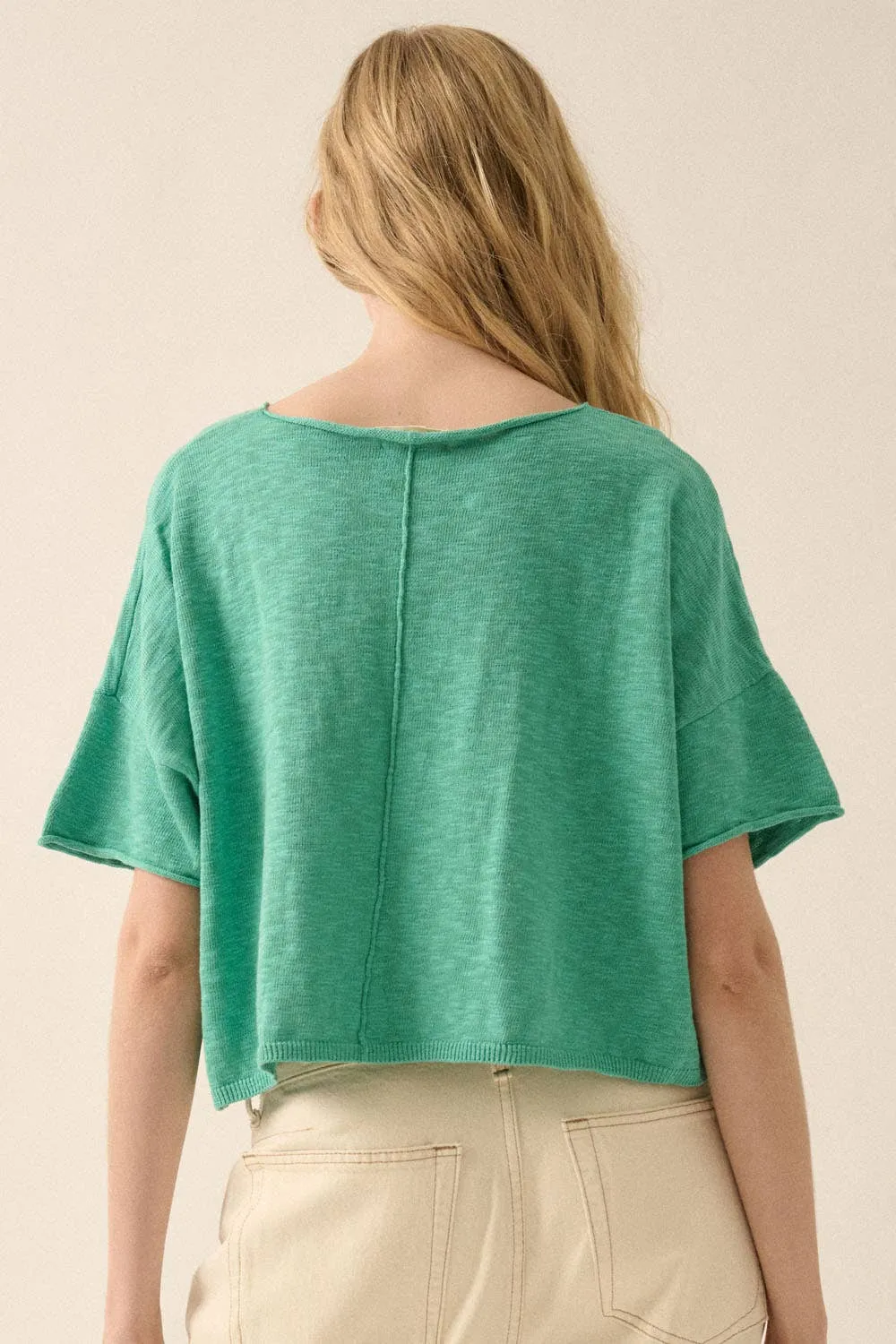 SHORT-SLEEVE LIGHTWEIGHT KNIT SWEATER