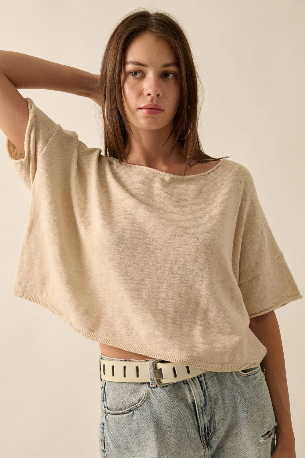 SHORT-SLEEVE LIGHTWEIGHT KNIT SWEATER