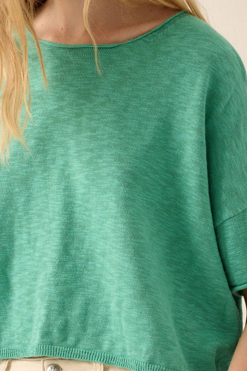 SHORT-SLEEVE LIGHTWEIGHT KNIT SWEATER