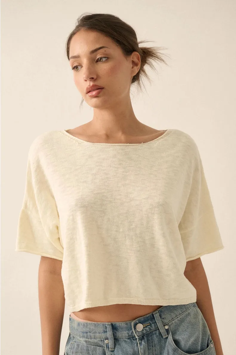 SHORT-SLEEVE LIGHTWEIGHT KNIT SWEATER