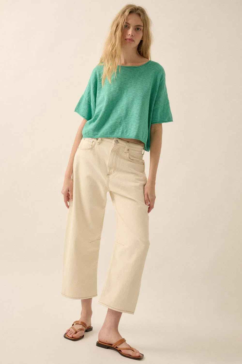 SHORT-SLEEVE LIGHTWEIGHT KNIT SWEATER