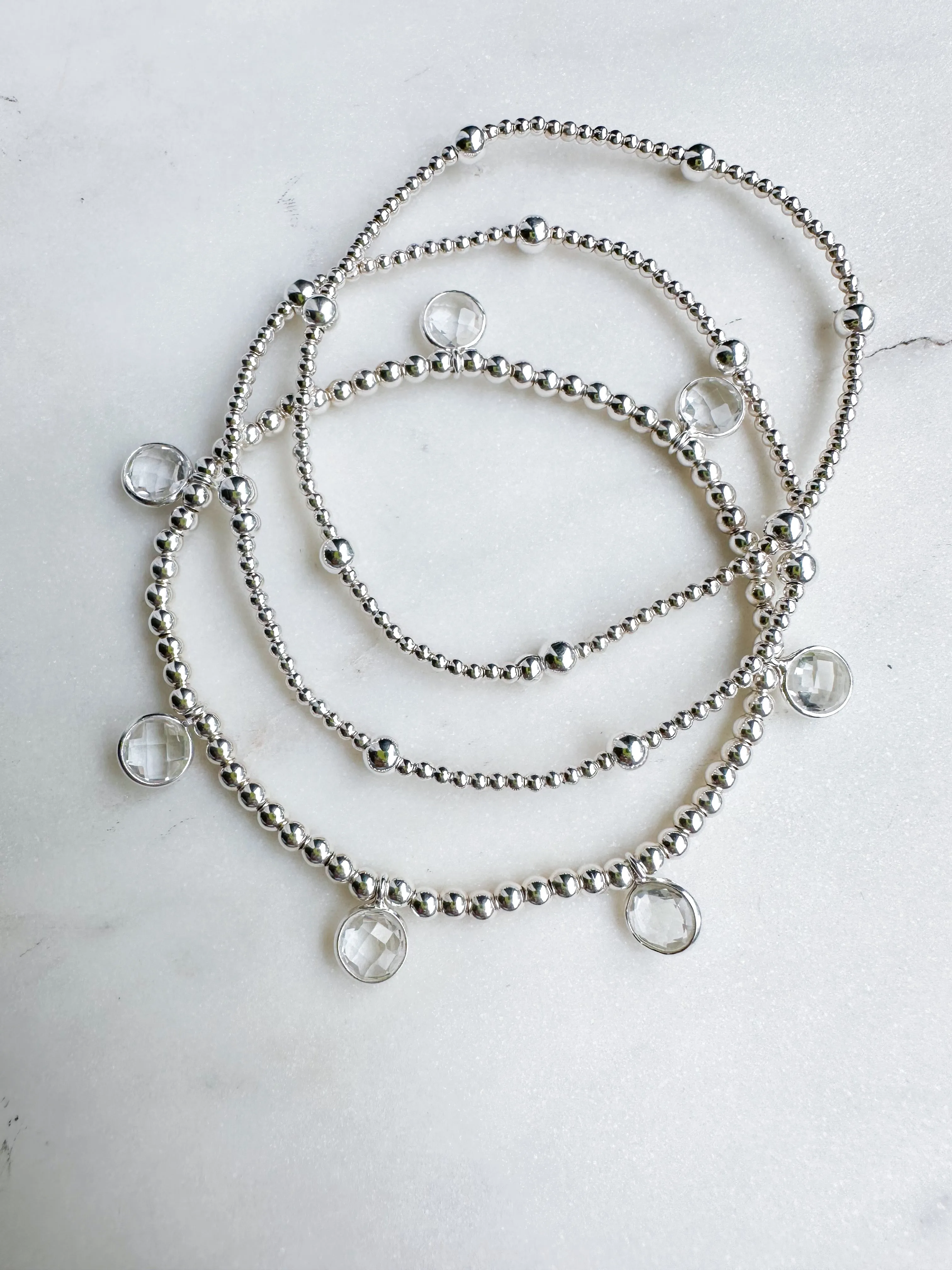 Silver Clear Quartz Drop Bracelet