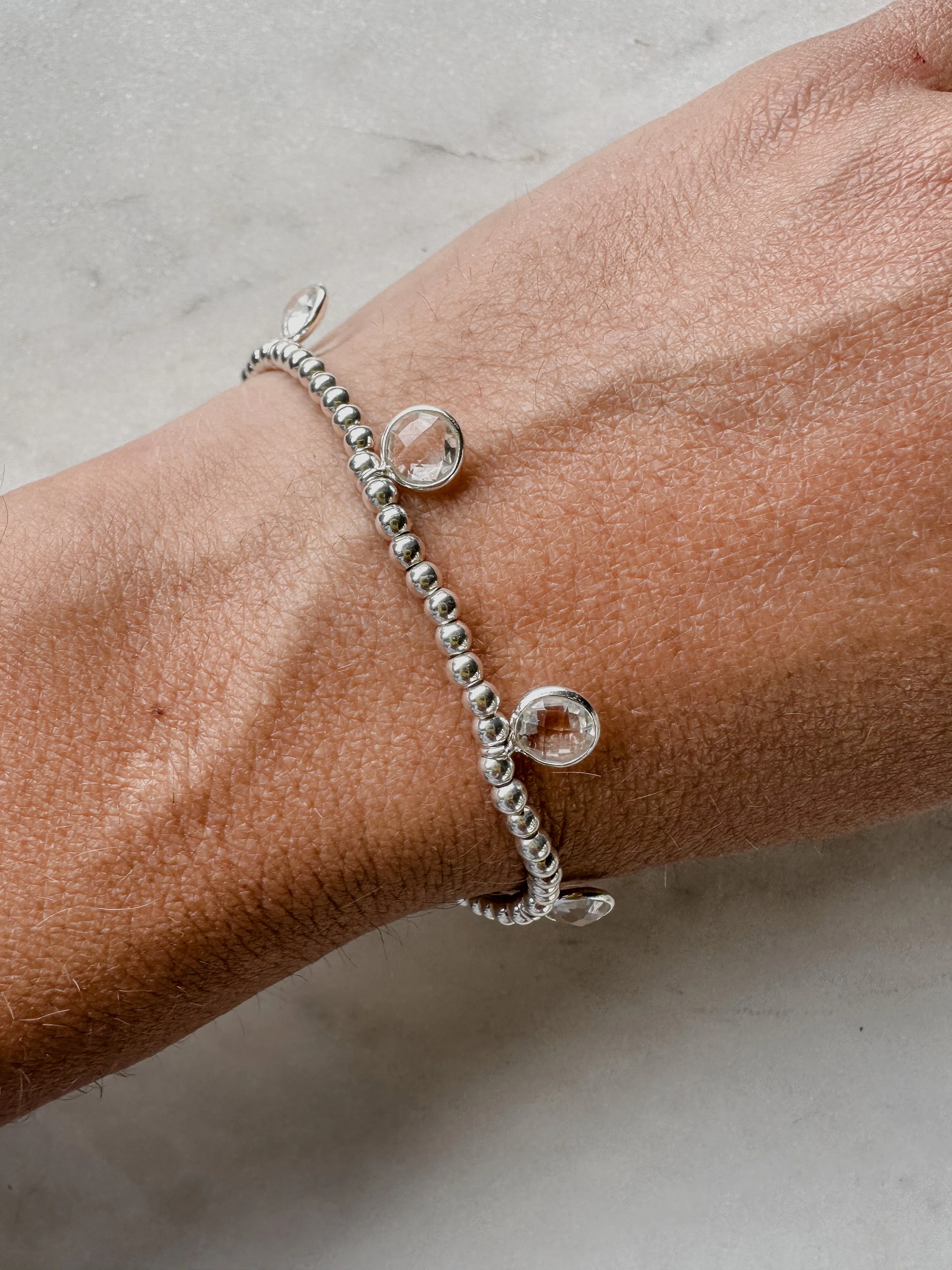 Silver Clear Quartz Drop Bracelet
