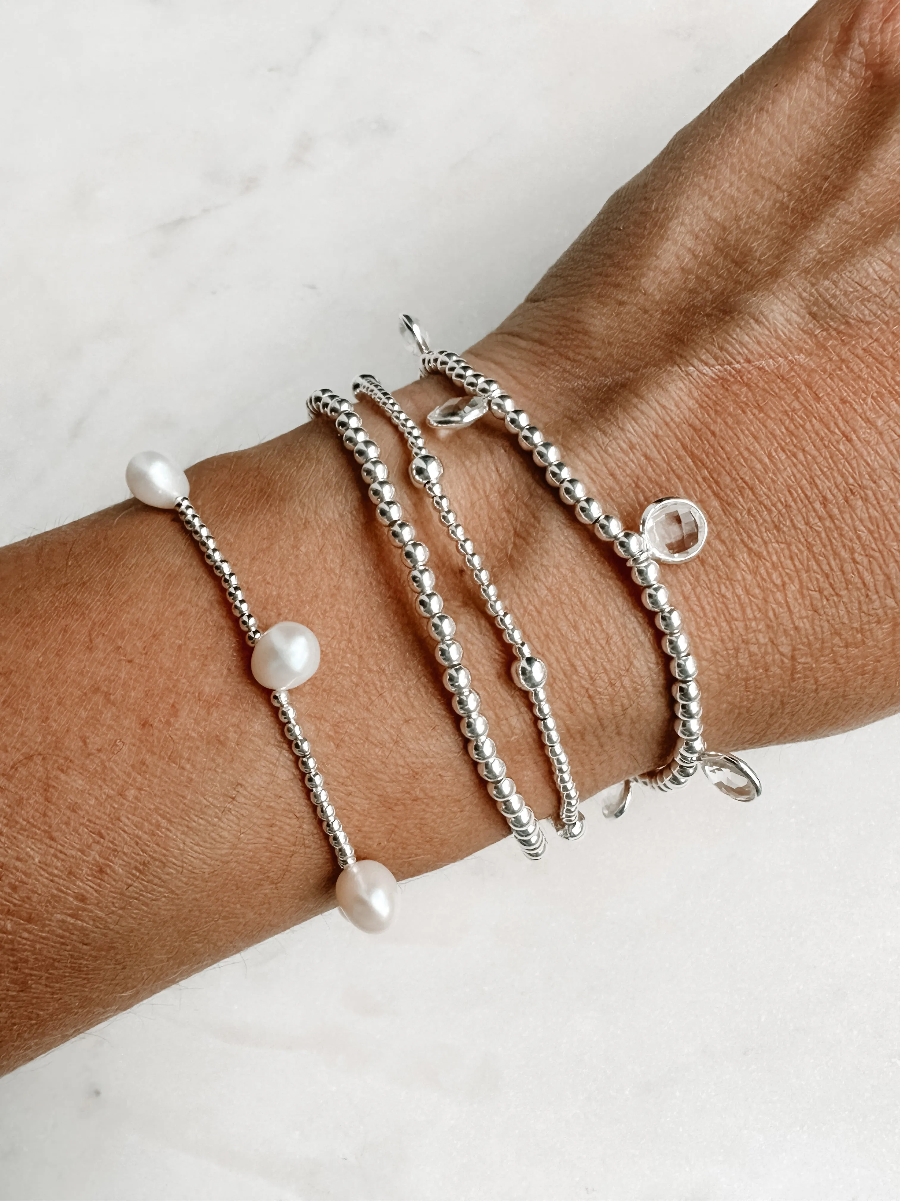 Silver Clear Quartz Drop Bracelet