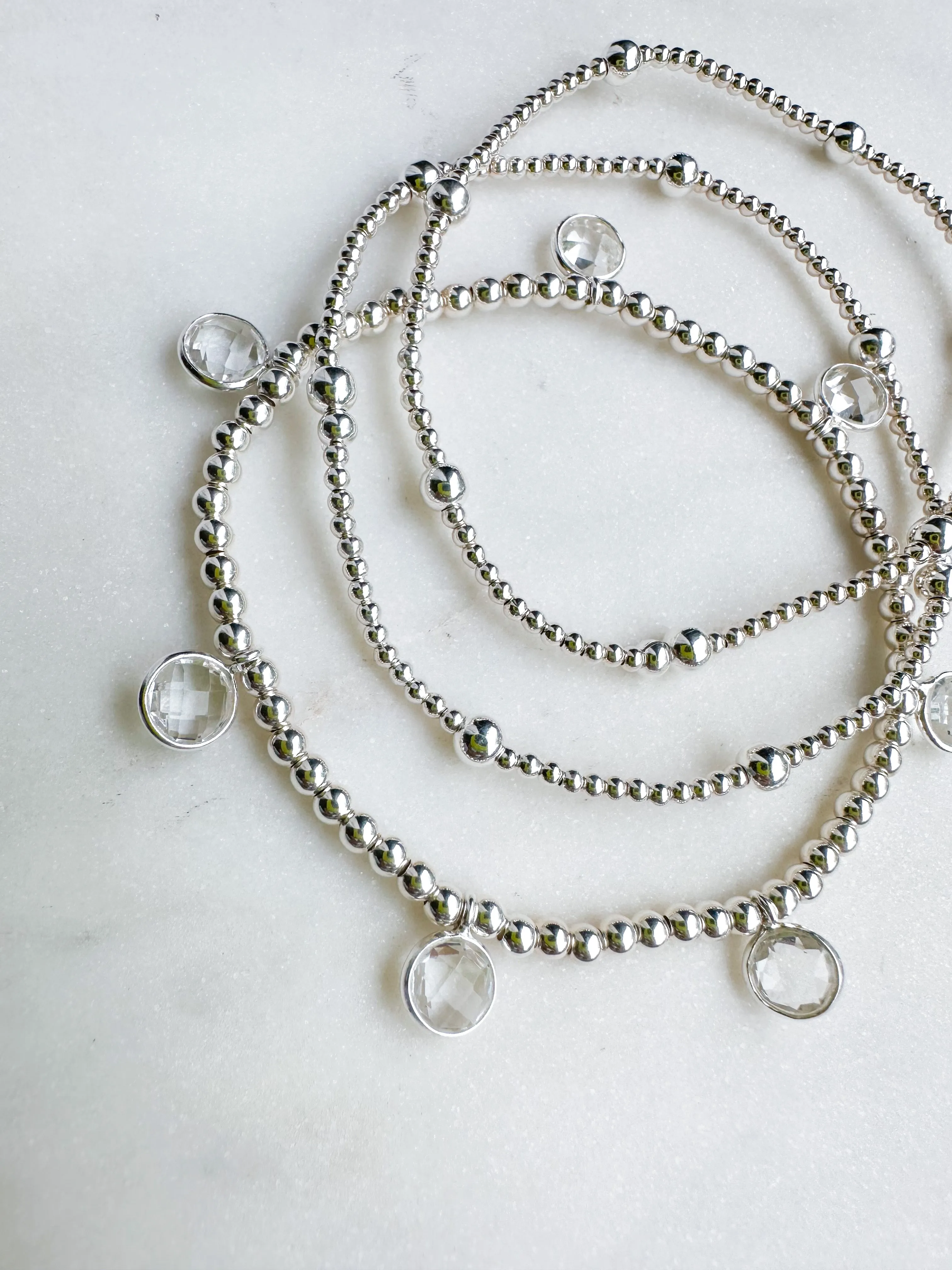 Silver Clear Quartz Drop Bracelet
