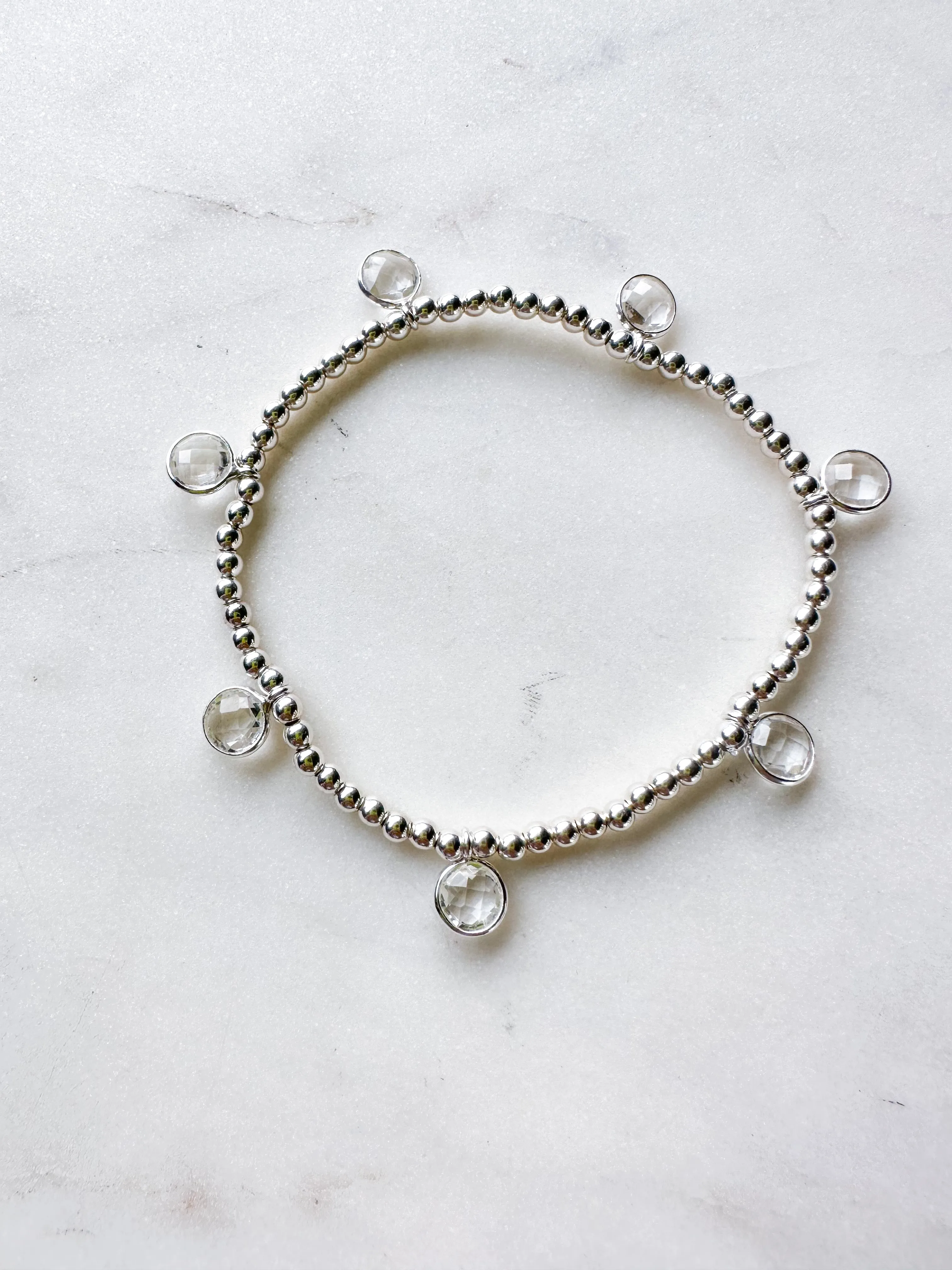 Silver Clear Quartz Drop Bracelet