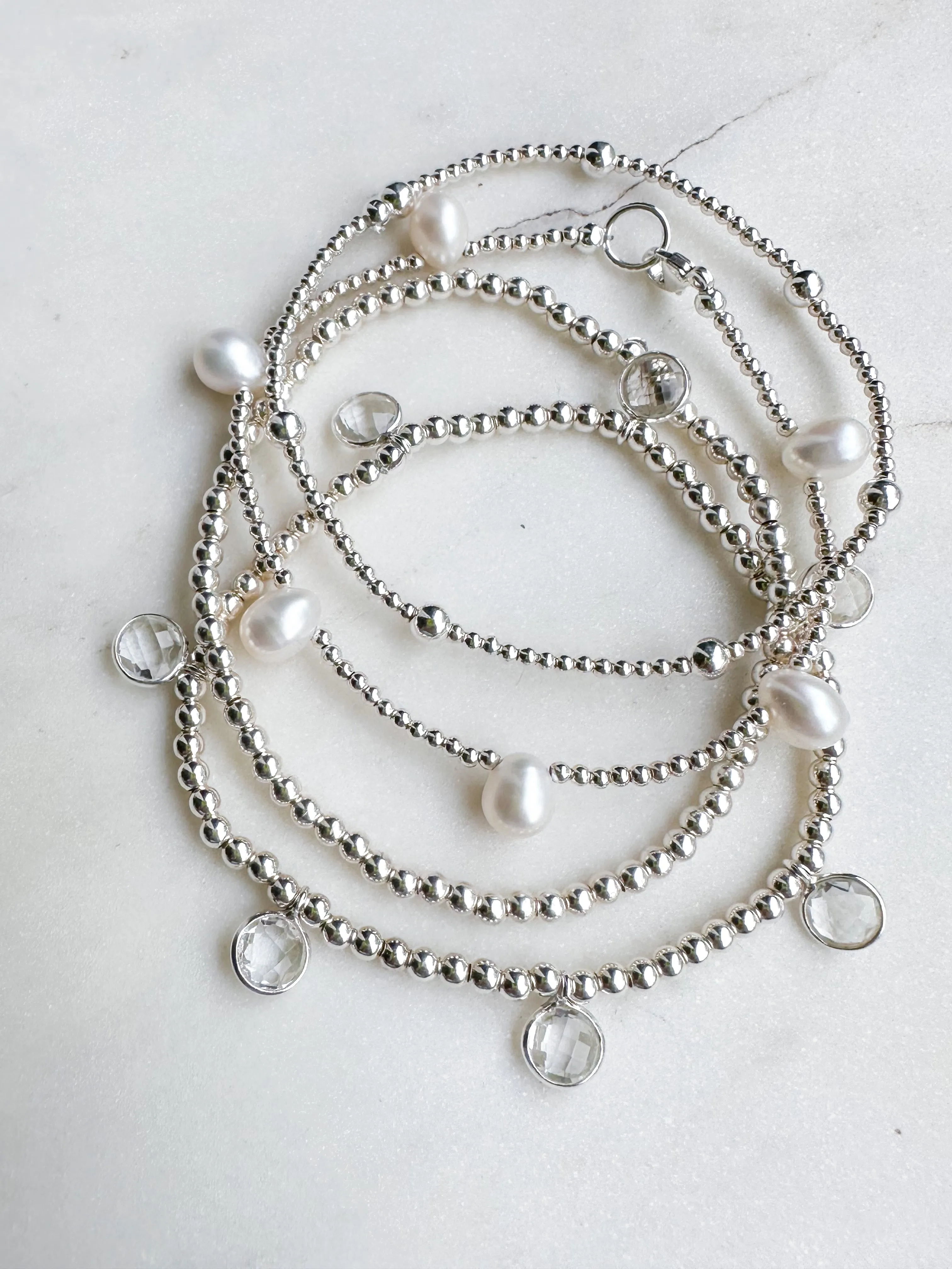 Silver Clear Quartz Drop Bracelet