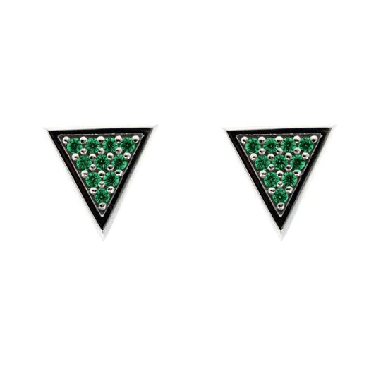 Silver Tres Puntos Earrings Emeralds