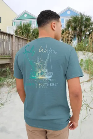 Simply Southern Boat & Salty Waters T-Shirt for Men in Blue | MN-SS-BOAT-COMET-S