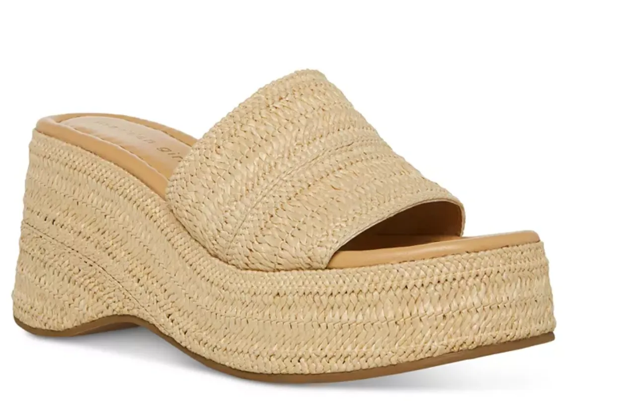 Single Strap Woven Cork Wedge
