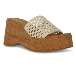 Single Strap Woven Cork Wedge