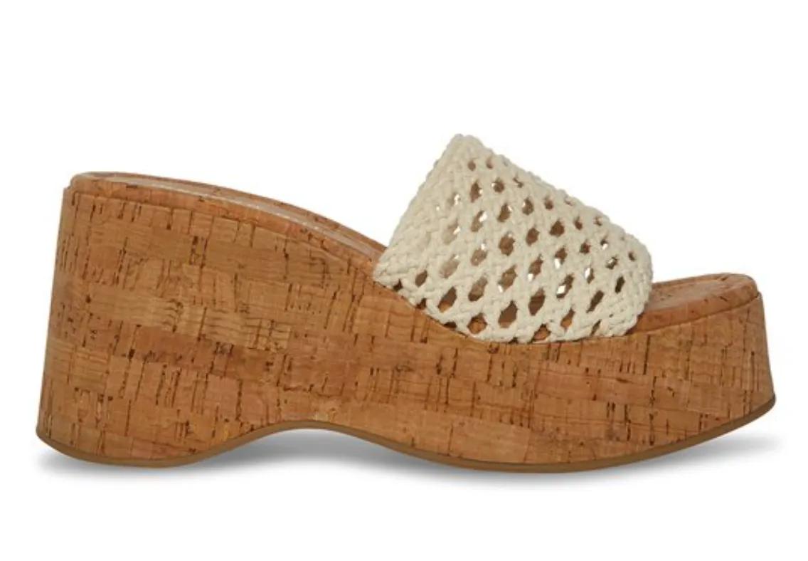 Single Strap Woven Cork Wedge