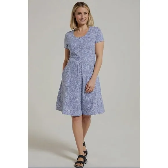 Size 12‎ MOUNTAIN WAREHOUSE BLUE BIRD PRINT DRESS W/POCKETS Summer UPF40 Cotton