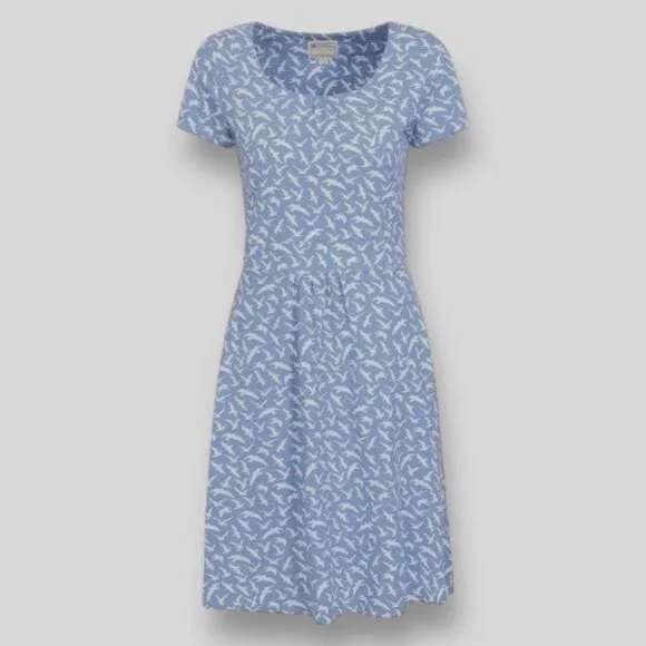 Size 12‎ MOUNTAIN WAREHOUSE BLUE BIRD PRINT DRESS W/POCKETS Summer UPF40 Cotton