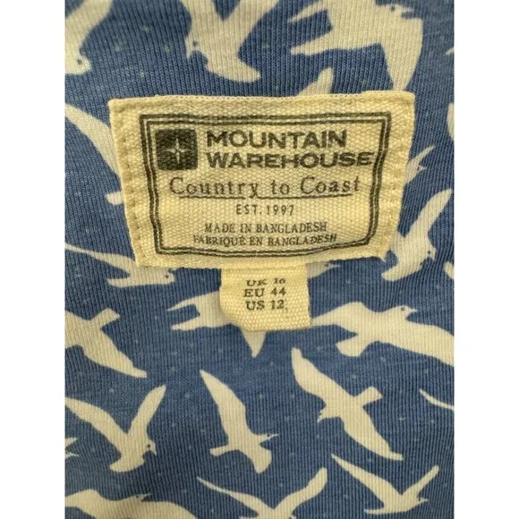 Size 12‎ MOUNTAIN WAREHOUSE BLUE BIRD PRINT DRESS W/POCKETS Summer UPF40 Cotton