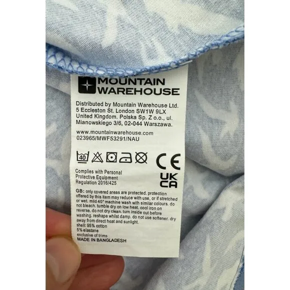 Size 12‎ MOUNTAIN WAREHOUSE BLUE BIRD PRINT DRESS W/POCKETS Summer UPF40 Cotton