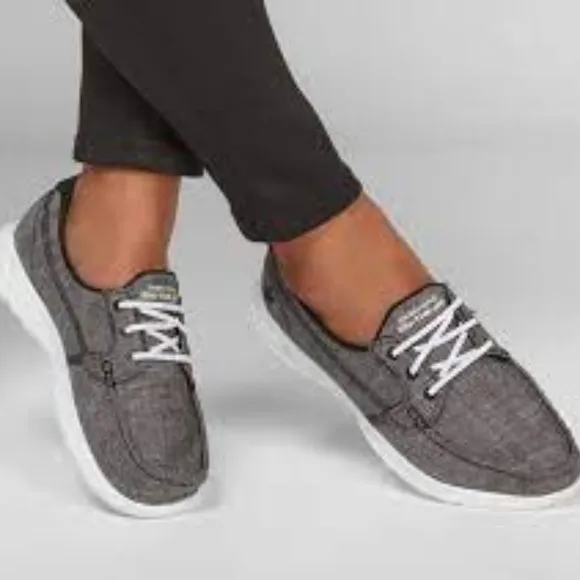 Skechers GOwalk Lite™ Isla Boat Shoes in Black/White - 15433W
