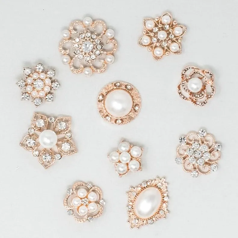 Small Sizes with Pearls | Bulk Rose Gold Rhinestone Embellishments