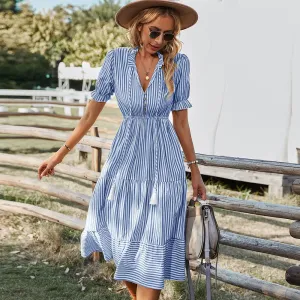 Sophie Striped Short Sleeve Button-Up Midi Dress
