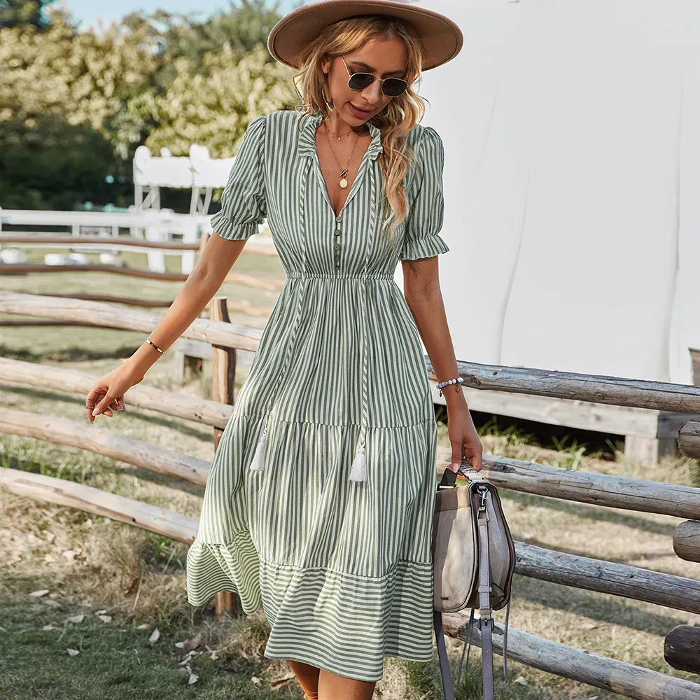 Sophie Striped Short Sleeve Button-Up Midi Dress