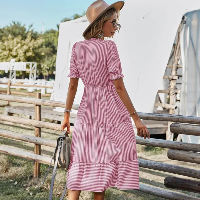Sophie Striped Short Sleeve Button-Up Midi Dress