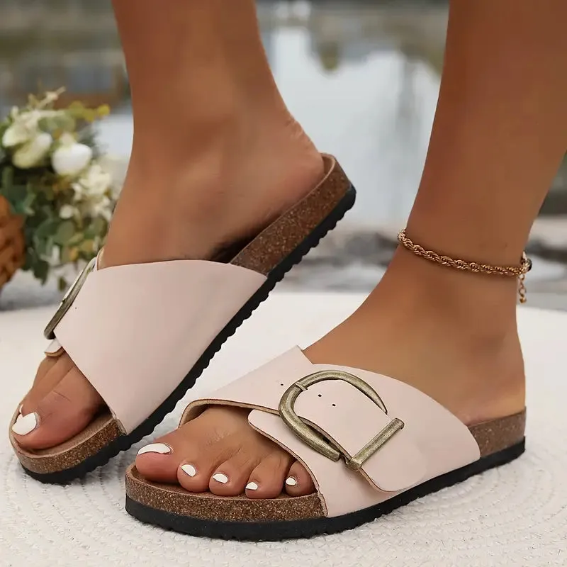 Stylish sandals with buckle straps and cork sole