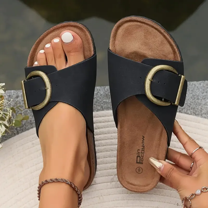Stylish sandals with buckle straps and cork sole