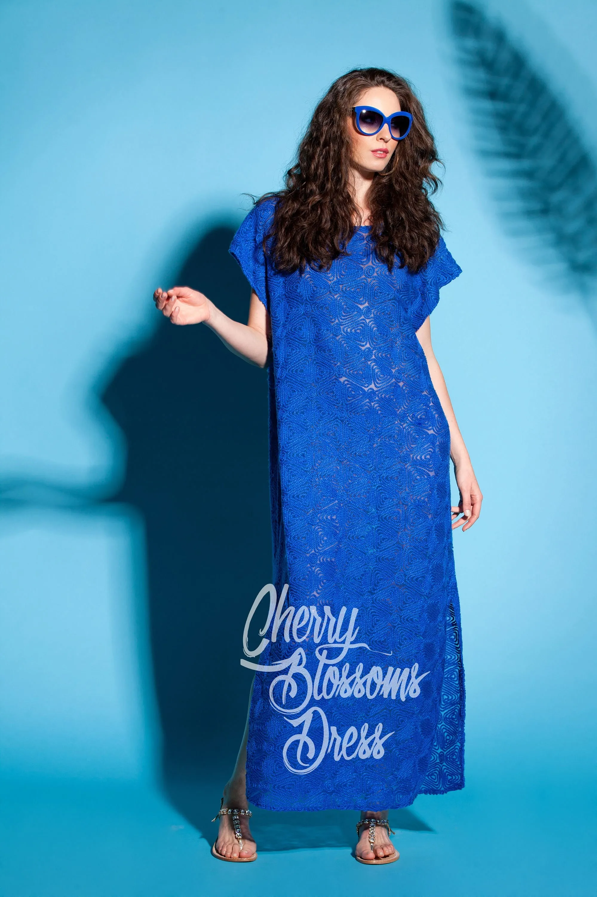 Summer Maxi Dress, Royal Blue Dress, Lace Dress, Beach Dress, Embroidered Dress, Sheer Dress, Loose Dress, Plus Size Clothing, Boho Dress