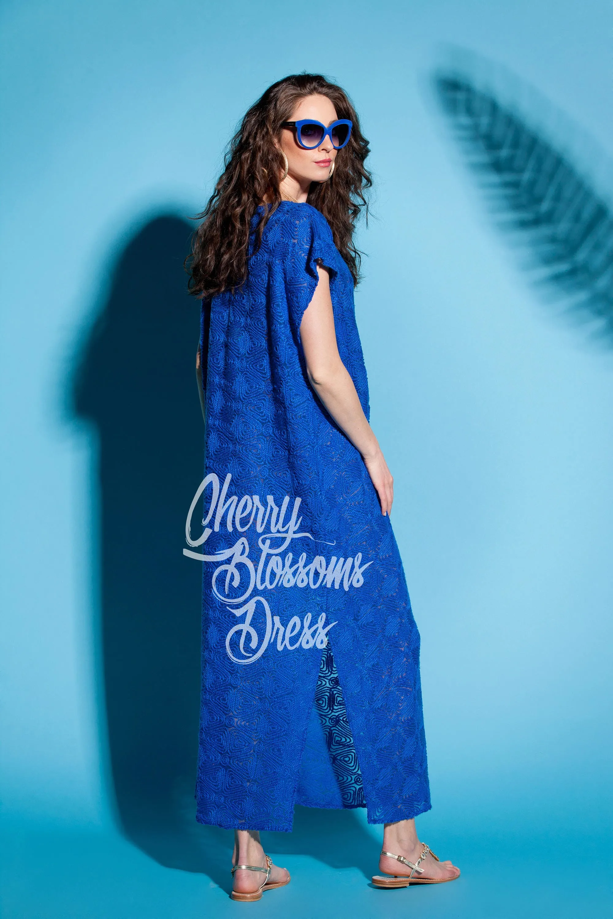 Summer Maxi Dress, Royal Blue Dress, Lace Dress, Beach Dress, Embroidered Dress, Sheer Dress, Loose Dress, Plus Size Clothing, Boho Dress