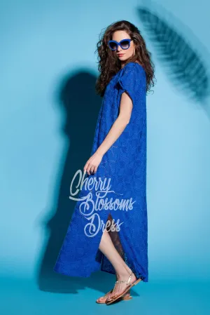 Summer Maxi Dress, Royal Blue Dress, Lace Dress, Beach Dress, Embroidered Dress, Sheer Dress, Loose Dress, Plus Size Clothing, Boho Dress