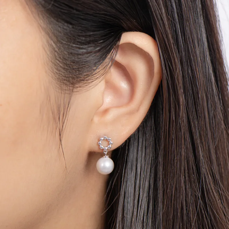 Sweet Circle Natural Round Pearl Drop Stud Earrings