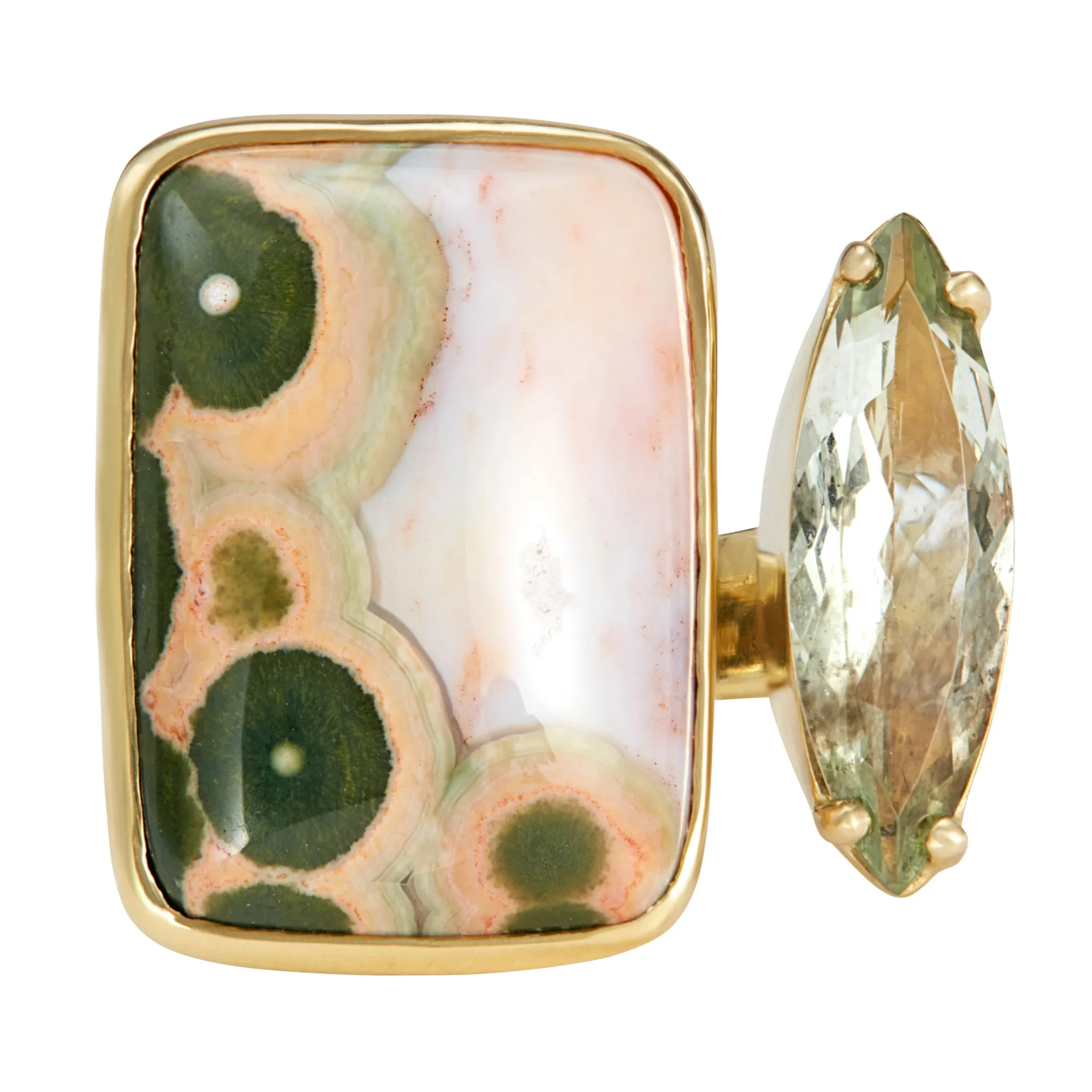 Tandem Ring, Green & Pink Orbicular Jasper