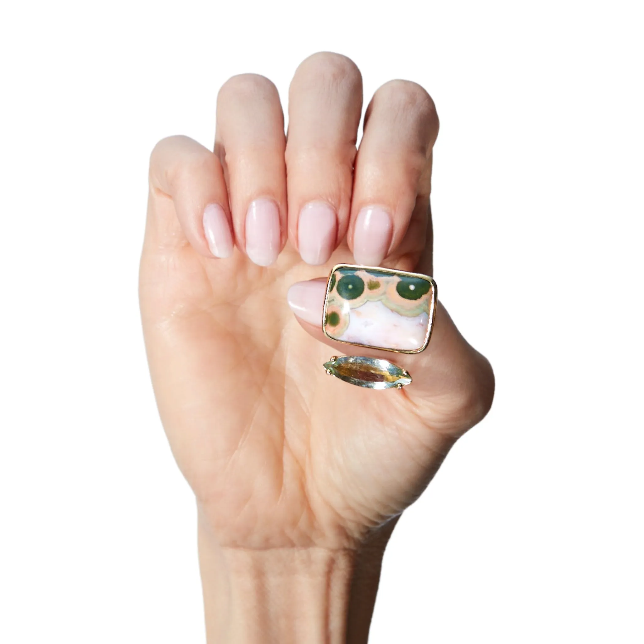Tandem Ring, Green & Pink Orbicular Jasper