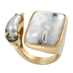 Tandem Ring, Grey Orbicular Jasper