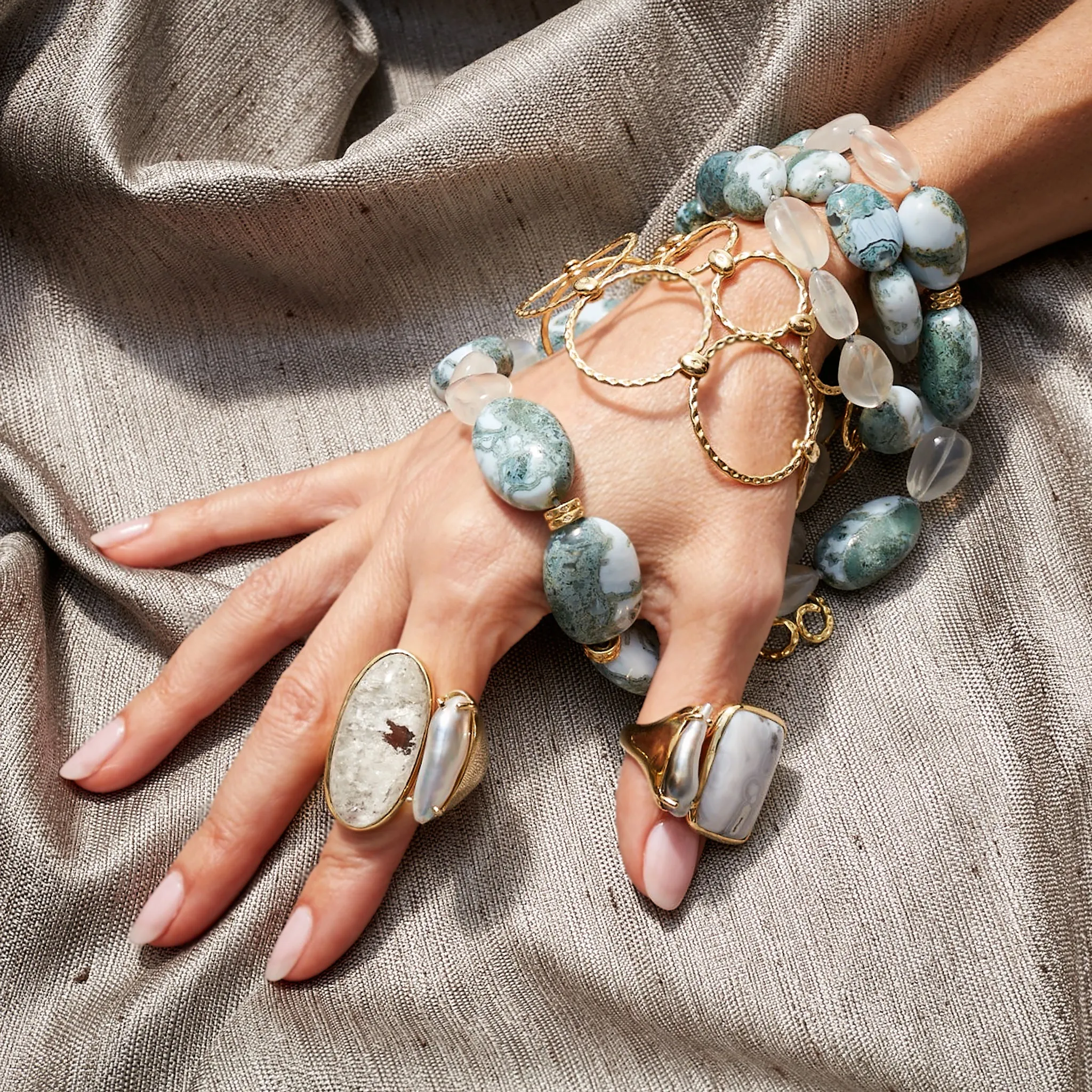 Tandem Ring, Grey Orbicular Jasper